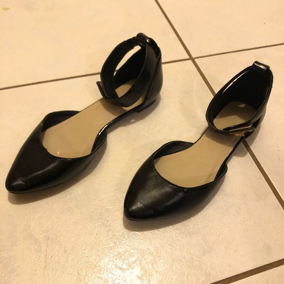 ASOS Black Flats with Gold Buckle Strap - Picture 2 of 7